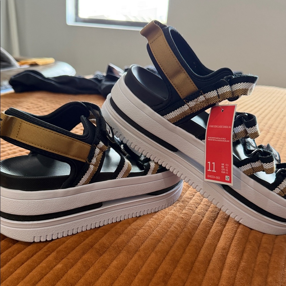 Nike Black and Cream Strappy Sandals